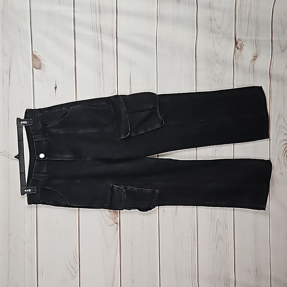 High-Rise Black Cargo Style Jeans - Size Medium